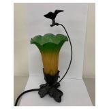 Vintage Decorative Table Lamp with Bird Motif and Colorful Glass Shade