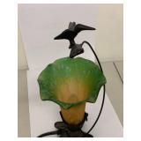 Vintage Decorative Table Lamp with Bird Motif and Colorful Glass Shade