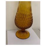 19" Amber Glass Swung Vase with Hobnail Design