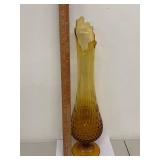 19" Amber Glass Swung Vase with Hobnail Design