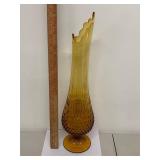 19" Amber Glass Swung Vase with Hobnail Design