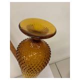 19" Amber Glass Swung Vase with Hobnail Design