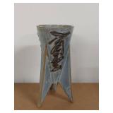 Unique Geometric Handcrafted Ceramic Vase with Decorative Elements