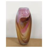 Artist Signed Swirl Glass Vase - Multicolor Design - 10 inches