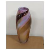 Artist Signed Swirl Glass Vase - Multicolor Design - 10 inches