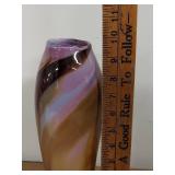 Artist Signed Swirl Glass Vase - Multicolor Design - 10 inches