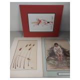 3 Vintage Art Prints Native American & Nature Illustrations