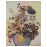 Two Flower Artworks: Mixed Media with Feathers & Watercolor Sunflower