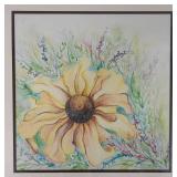 Two Flower Artworks: Mixed Media with Feathers & Watercolor Sunflower