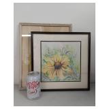Two Flower Artworks: Mixed Media with Feathers & Watercolor Sunflower