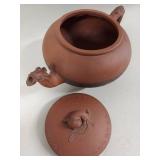 Vintage Ceramic Chinese Teapot, Bowl, and Leaf-Shaped Tray Set