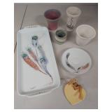 Decorative Pottery Lot: Serving Tray and Assorted Cups