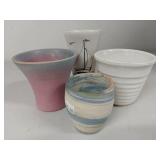 Decorative Pottery Lot: Serving Tray and Assorted Cups