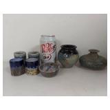 Set of 7 Artisan Ceramic Vases and Cups with Unique Glazes