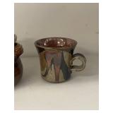John Freimark Pottery Set: 2 Mugs & Lidded Pot