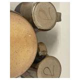 John Freimark Pottery Set: 2 Mugs & Lidded Pot