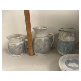 Handcrafted Kravec Studios, etc. Pottery Collection - 7 Pieces Including Jugs and Bowls