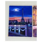 Set of 2 Original Canvas Paintings Featuring Parisian Night Scenes