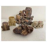 Collection of Carved Soapstone Brush Pots and Trinket Dishes
