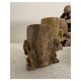 Collection of Carved Soapstone Brush Pots and Trinket Dishes