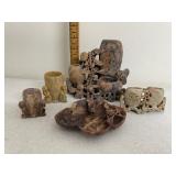 Collection of Carved Soapstone Brush Pots and Trinket Dishes