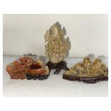 Set of 3 Vintage Chinese Soapstone Carvings with Wood Bases