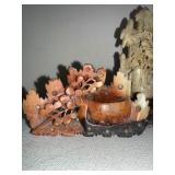 Set of 3 Vintage Chinese Soapstone Carvings with Wood Bases
