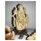 Set of 3 Vintage Chinese Soapstone Carvings with Wood Bases