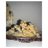 Set of 3 Vintage Chinese Soapstone Carvings with Wood Bases