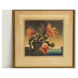 Framed Floral Flowering Cactus Signed in pencil 