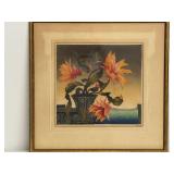 Framed Floral Flowering Cactus Signed in pencil 