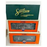 Lot of 3 Model Train Cars: 2 Lionel Westinghouse Boxcars in Box, 1 Spectrum On30 Christmas Boxcar