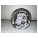 Signed Art Glass Paperweight with Swirled White, Black, and Pink Design