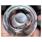 Signed Art Glass Paperweight with Swirled White, Black, and Pink Design
