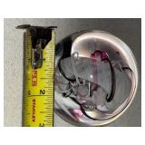 Signed Art Glass Paperweight with Swirled White, Black, and Pink Design