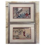 Pair of Framed Japanese Ukiyo-e Prints by Harunobu Suzuki and Seiko Miyagawa