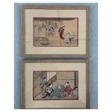 Pair of Framed Japanese Ukiyo-e Prints by Harunobu Suzuki and Seiko Miyagawa