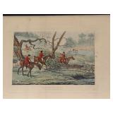 Set of 4 Framed Vintage Fox Hunting Prints with Horses and Hounds