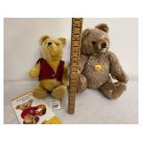 Steiff Teddy Bears Lot, Original Knopf Im Ohr German Plush, 2 Collectible Bears