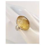 Sterling Silver Citrine Ring with Cracked Stone, Size 8