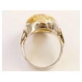 Sterling Silver Citrine Ring with Cracked Stone, Size 8