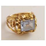 14k Gold Ring with Aquamarine Stone, Size 6, 6.15g, Vintage Design