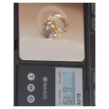 14k Gold Ring with Aquamarine Stone, Size 6, 6.15g, Vintage Design