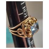 14k Gold Ring with Aquamarine Stone, Size 6, 6.15g, Vintage Design