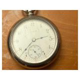 Vintage Elgin Pocket Watch on Ornate Multi-Chain Necklace with Fob & Locomotive Engraving