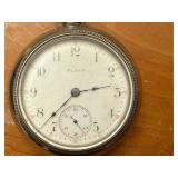 Vintage Elgin Pocket Watch on Ornate Multi-Chain Necklace with Fob & Locomotive Engraving