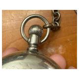 Vintage Elgin Pocket Watch on Ornate Multi-Chain Necklace with Fob & Locomotive Engraving