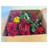 SSS. Large Box(Amazon Box)Floral Picks Mostly Red but some Spring Colors & Tinsel Wreaths(red & Silver