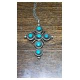 Cora Turquoise and Sterling Silver Native Cross Necklace