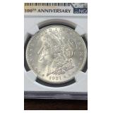 1921 MS63 Morgan 1$ coin NGC 100th anniversary banner